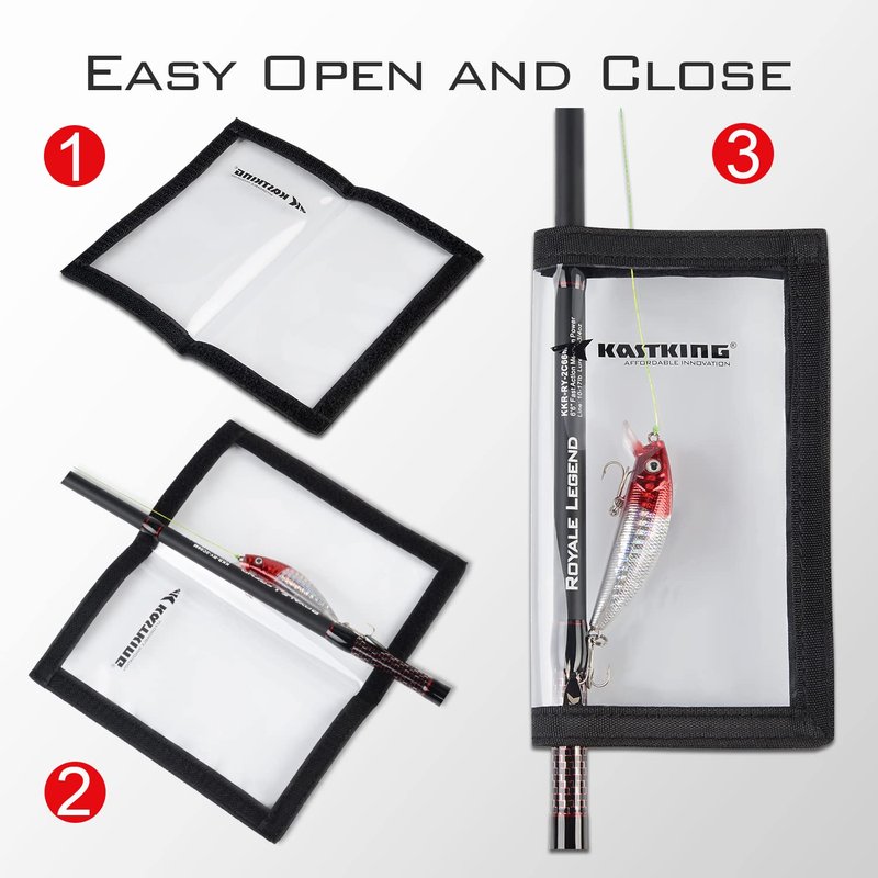 KastKing Madbite Lure Wraps, Available in Two Sizes, Keeps Lures Safe, Durable & Clear PVC, Easily See Lures, Easy Open and Close Hook & Loop System, Great Value, Includes 4 Lure Wraps