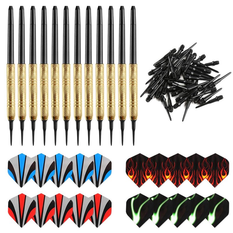 Accmor 12 Pcs Darts Plastic Tip, Soft Tip Darts Set, 14g Plastic Tipped Dart, Attach Extra 36 Black 2BA Replacement Tips, Soft Tip Darts for Electronic/Plastic Dartboard