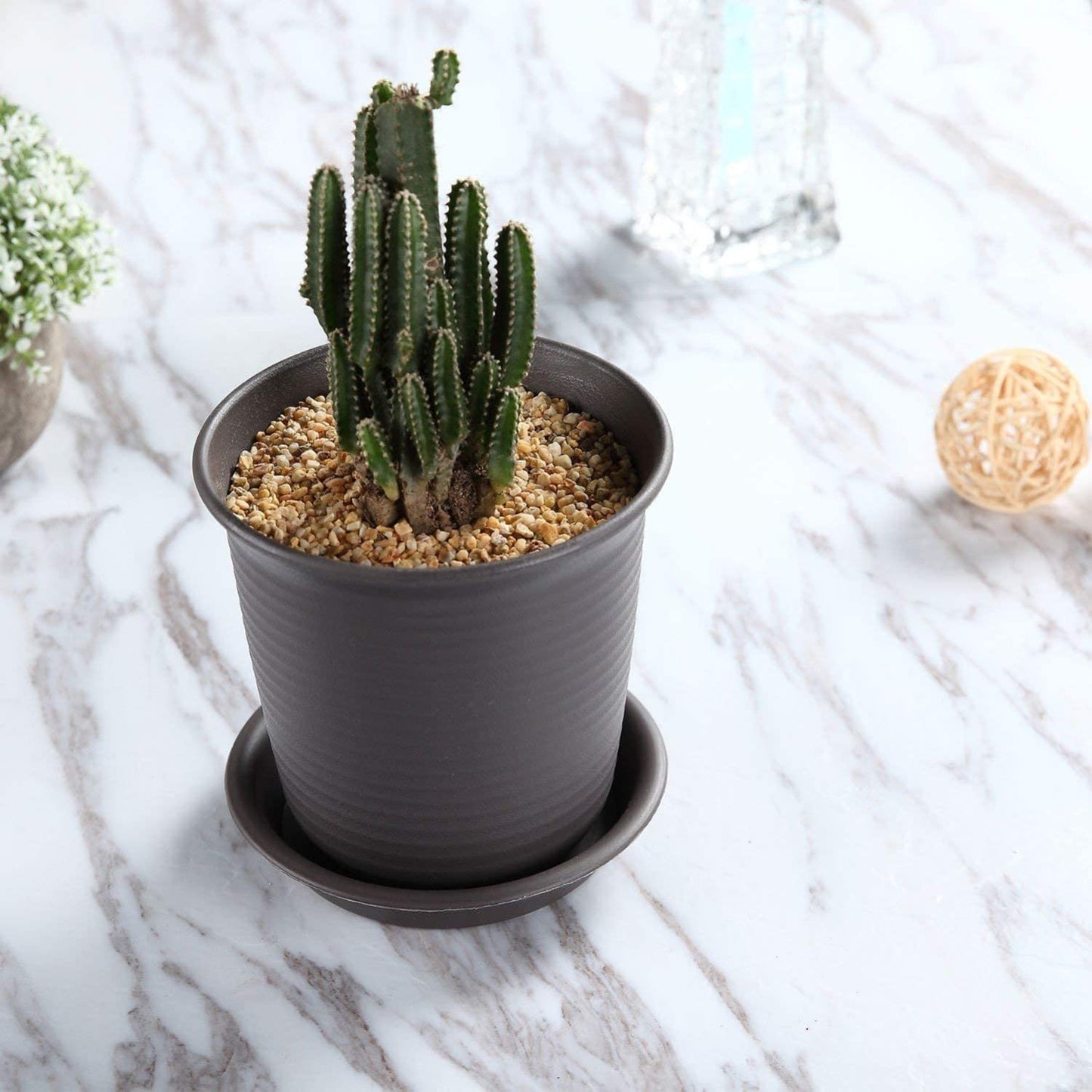 KAHEIGN 6Pcs Plastic Flower Pots, 15.5cm Thicken Plant Pots Plant Container Indoor Gardening Pot with Drainage Pallet (Black)