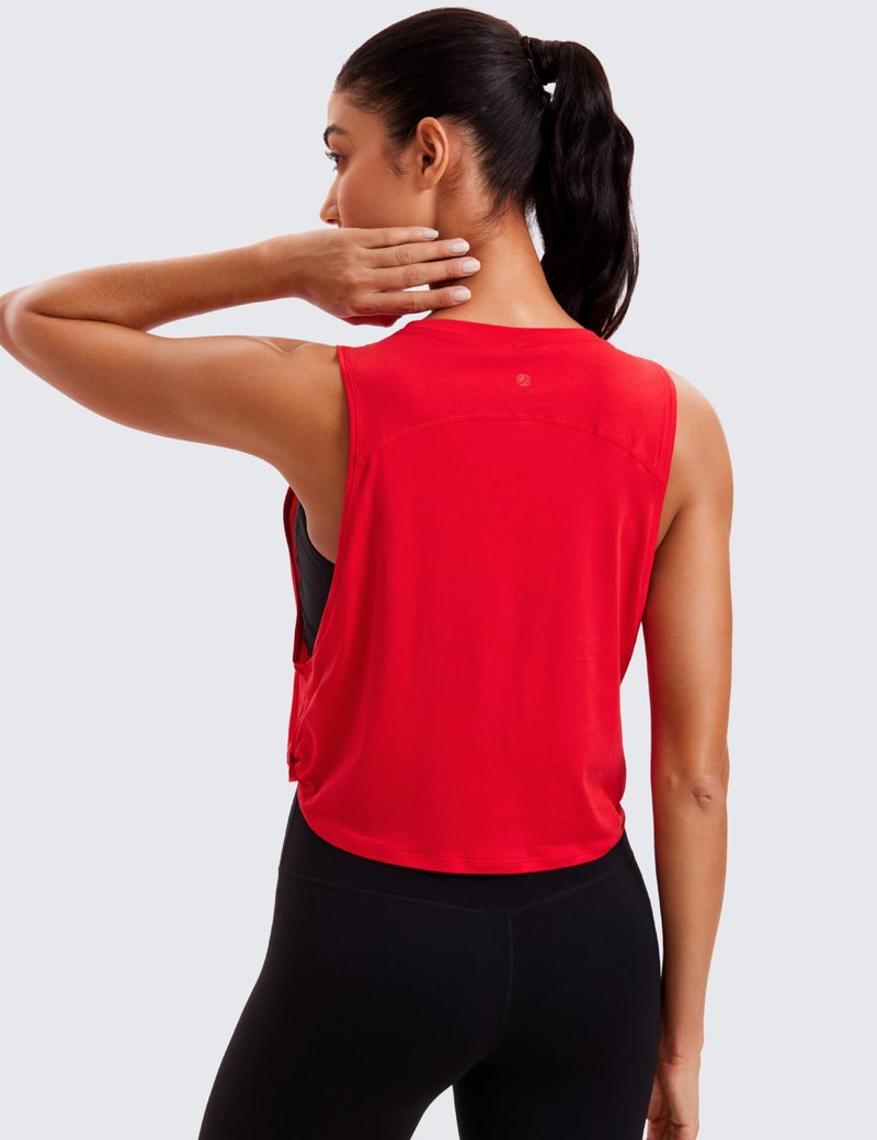 CRZ YOGA Pima Cotton Large Armhole Tank Tops for Women - Workout Sport Athletic Yoga Running Gym Loose Crop Sleeveless Shirts Deep Armhole-Festival Red Small