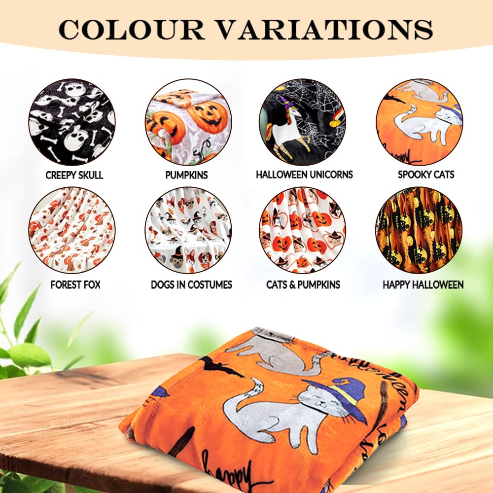 FAITH, HOPE, LOVE HOME DÉCOR Halloween Throw Blanket 50" X 60" | Ultra Soft Microplush Halloween Fleece Blanket for Couch, Travel, Home Decor & Gift | Machine Washable, Lightweight | Dogs in Costumes