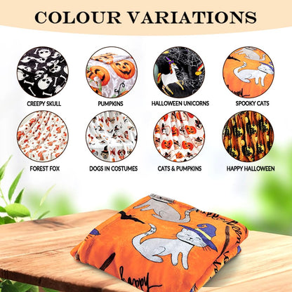 FAITH, HOPE, LOVE HOME DÉCOR Halloween Throw Blanket 50" X 60" | Ultra Soft Microplush Halloween Fleece Blanket for Couch, Travel, Home Decor & Gift | Machine Washable, Lightweight | Dogs in Costumes