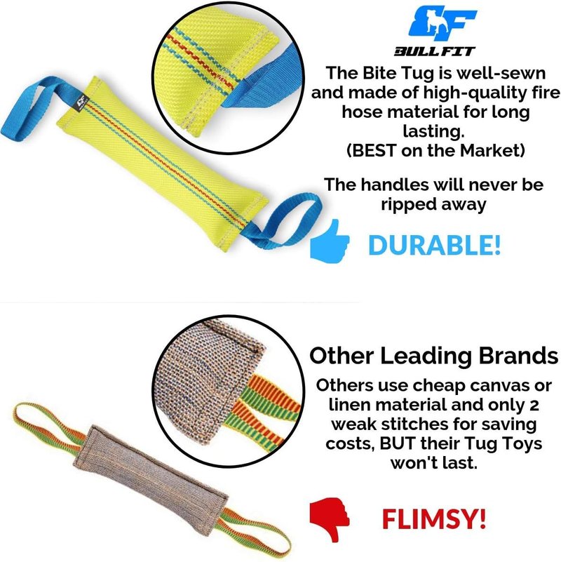 Bull Fit Dog Bite Tug Toy - Durable Fire Hose Tug with 2 Strong Handles | Perfect for Medium to Large Dogs, Tug of War & Training