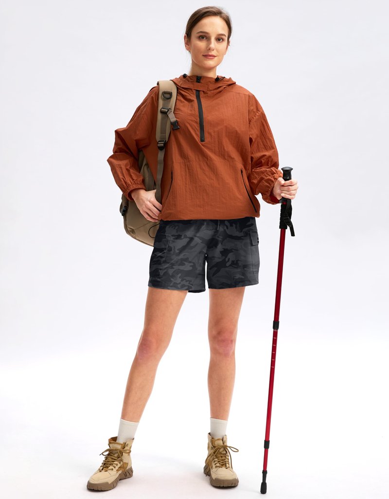 SANTINY Women's 5''/ 7''/9'' Hiking Cargo Shorts Quick Dry Lightweight Summer Shorts for Women Athletic Golf Zipper Pockets(GreyCamo_S)