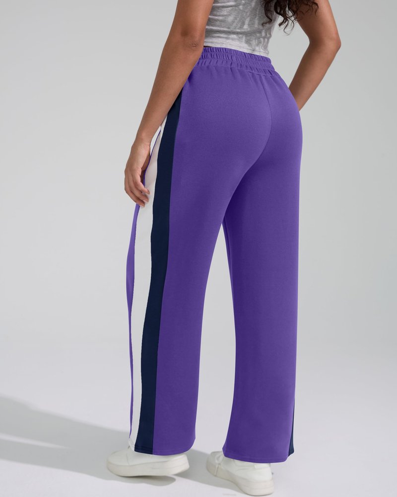 YIPINK Women's Track Pants Loose Straight Leg Jogging Sweatpant Sports Athletic Running Zipper Pockets with Striped