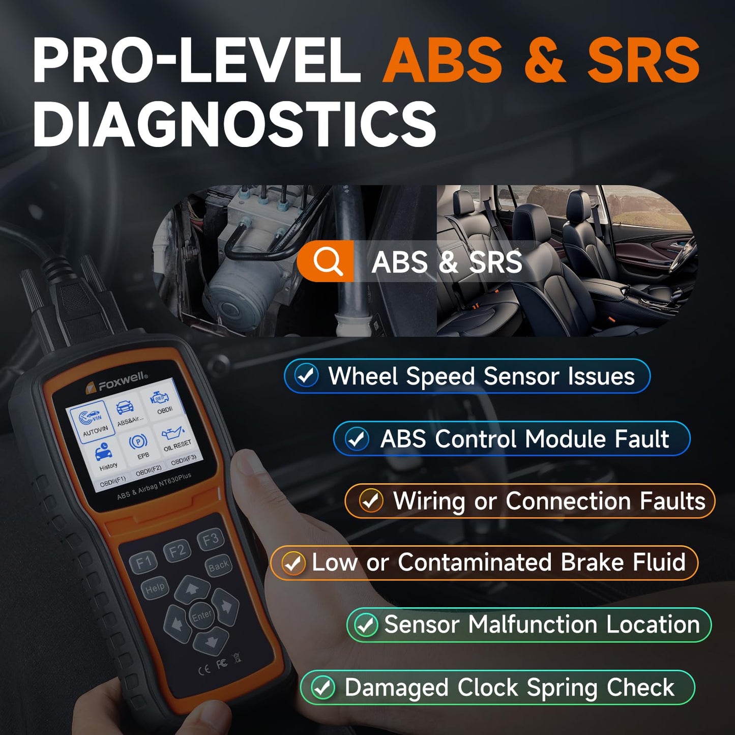 FOXWELL NT630 Plus OBD2 Scanner with ABS and SRS, 2025 ABS Auto Bleed Scan Tool Brake SRS Scanner Live Data, Car Code Reader Diagnostic Tool Bidirectional Scanner with SAS Oil Light