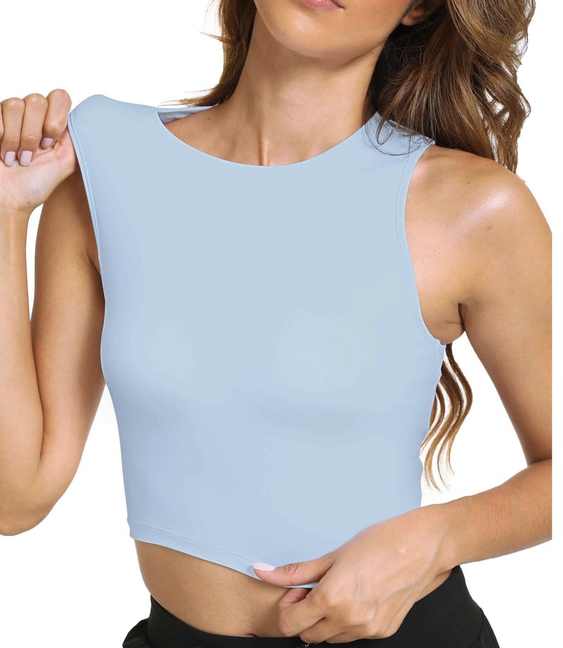 Sports Bras for Women Removable Padded Athletic Yoga Running Crop Tops Sleeveless Gym Workout Tops (Denim Blue M)