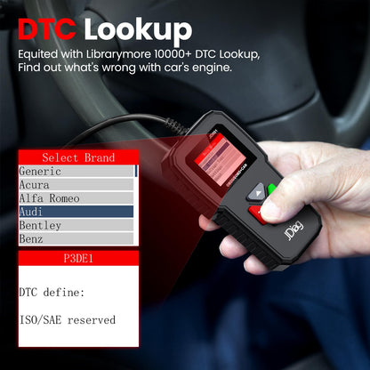 JDIAG JD001 OBD2 Scanner Professional Code Reader Engine Fault Scanner CAN Diagnostic Scan Tool for Cars Since 1996 Easy to Read and Clear False Code with DTC Lookup, I/M Readiness, Freeze Frame