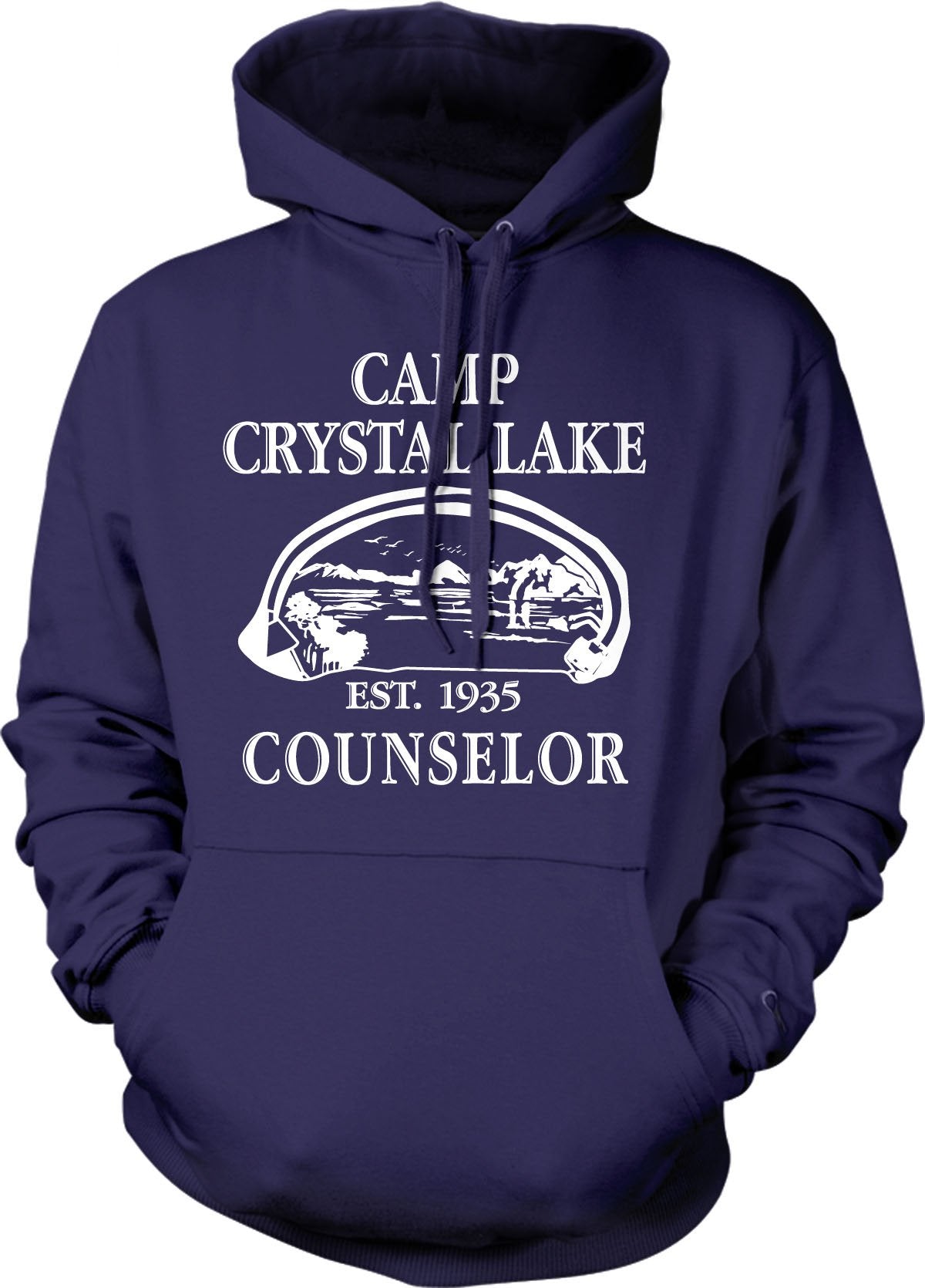 Crazy Dog T-Shirts Camp Crystal Lake Funny Graphic Camping Vintage Graphic Horror Novelty Hoodie Funny Sweater Halloween Hoodie Cool Camping Pullover Novelty Sweatshirt Navy XXL