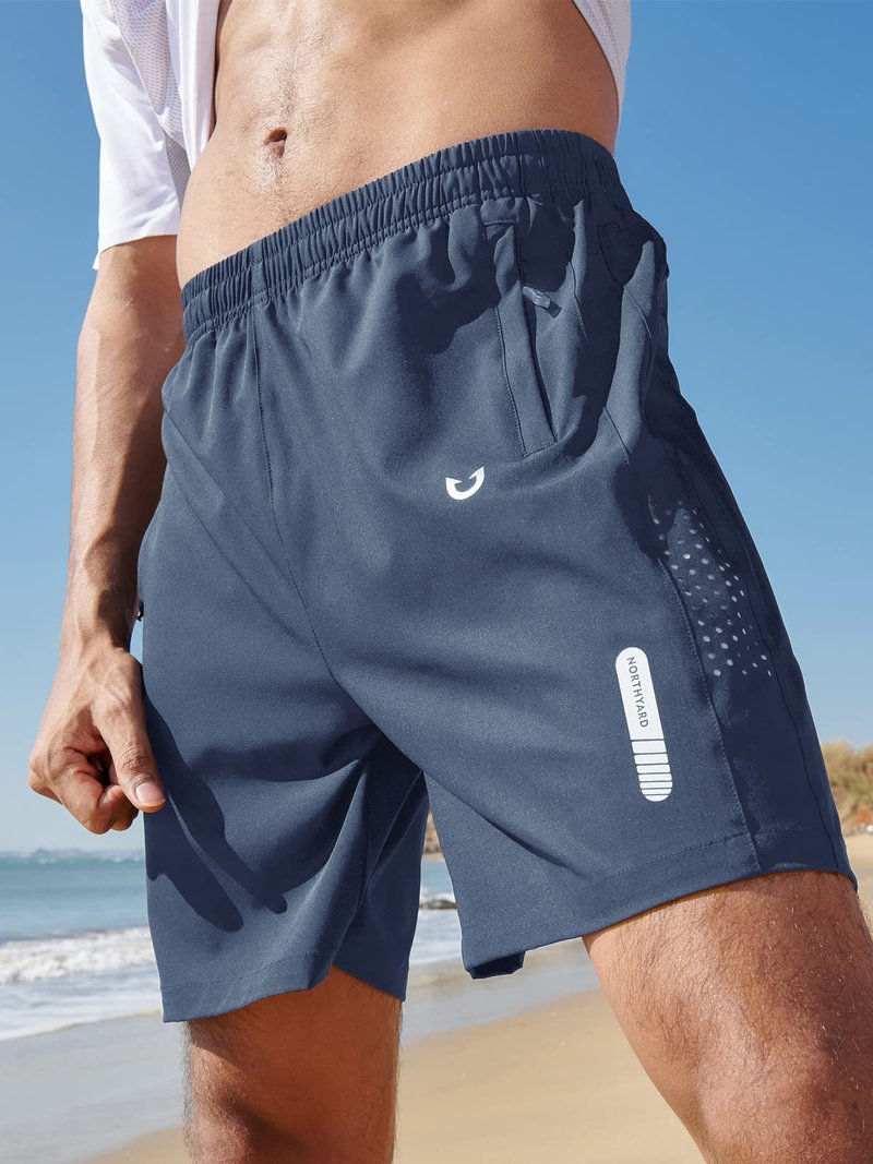NORTHYARD Men's Athletic Running Shorts Gym Workout 7"/9"/5" Quick Dry Lightweight Sports Basketball Tennis 3 Zipper Pockets FEDERALBLUE L