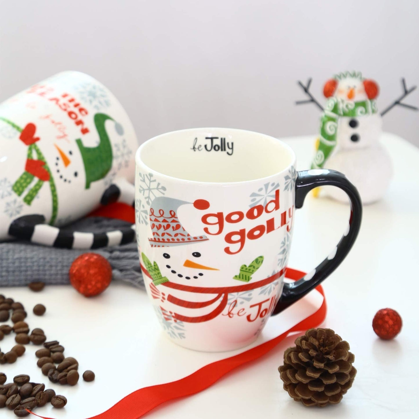 Topadorn 18 oz Christmas Mugs Set of 4, Ceramic Coffee Cups with Snowman & Christmas Hat Design - Gift for Family and Friends, Ideal for Holiday Party, Hot Chocolate, Tea