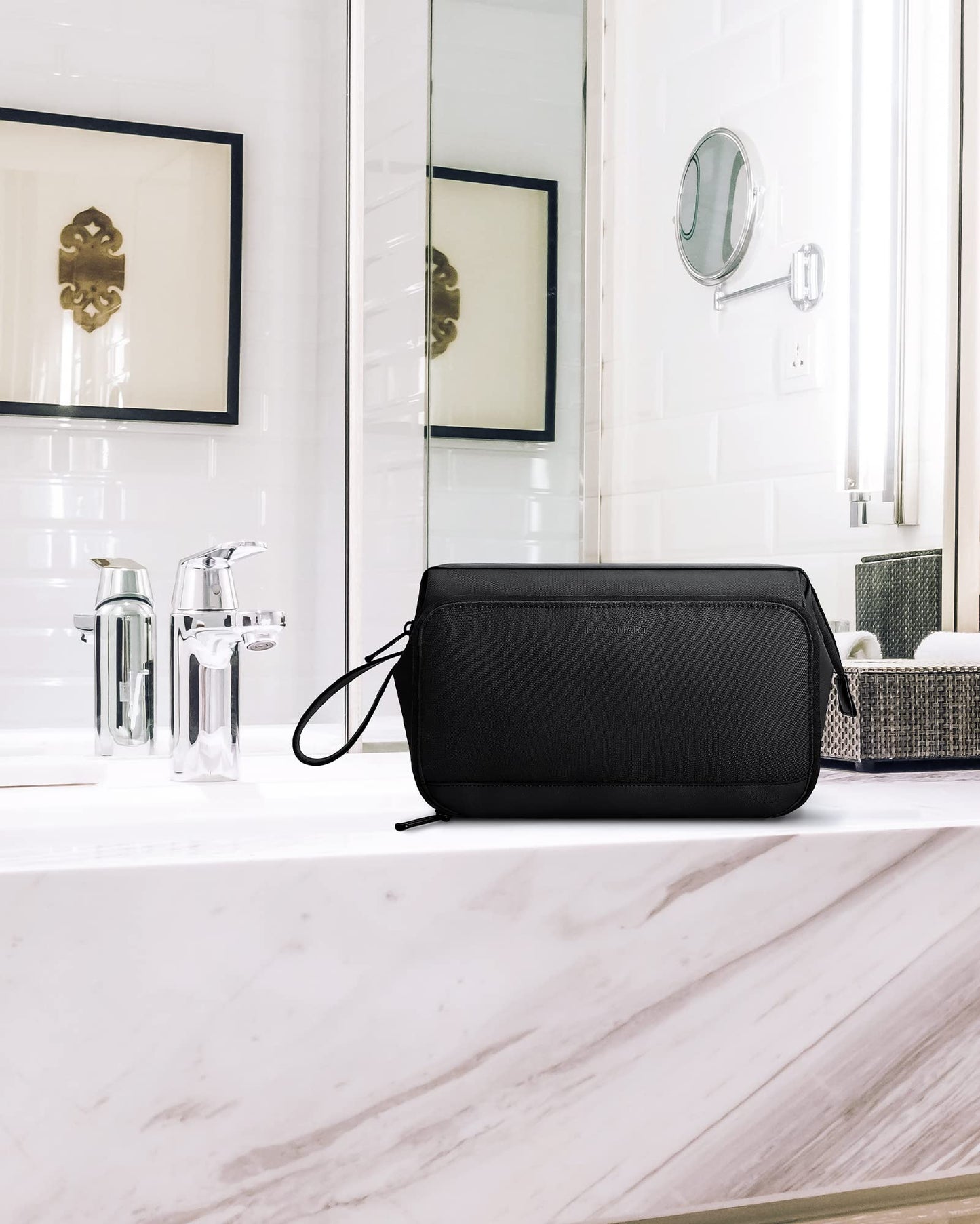 BAGSMART Toiletry Bag for Men, Wide Opening Dopp Kit Water Resistant Shaving Hygiene Organizer for Bathroom, Travel Essentials, Black