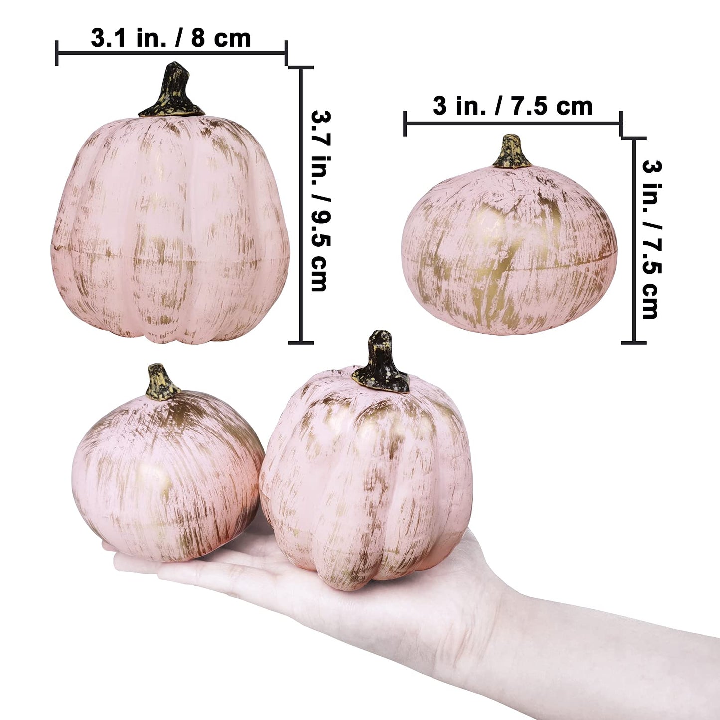 7 Pcs Assorted Artificial Gold Brushed Pink Pumpkins Rustic Decorative Foam Pumpkins for Fall Halloween Harvest Wedding Baby Shower Tabletop Centerpiece Mantel Kitchen Decoration