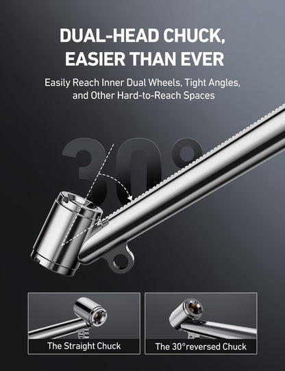 AstroAI 25.6'' Heavy-Duty Tire Pressure Gauge with Inflator, Dual Head Chuck ANSI B40.1 Accurate Tire Inflator with Pressure Gauge, 10-120PSI, Compatible with 1/4" NPT Air Compressor