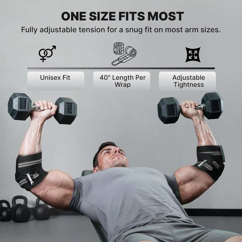 DMoose Fitness Elbow Wraps - Adjustable 40'' Compression Sleeves for Weightlifting, Joint Support & Tendonitis Relief | Pair
