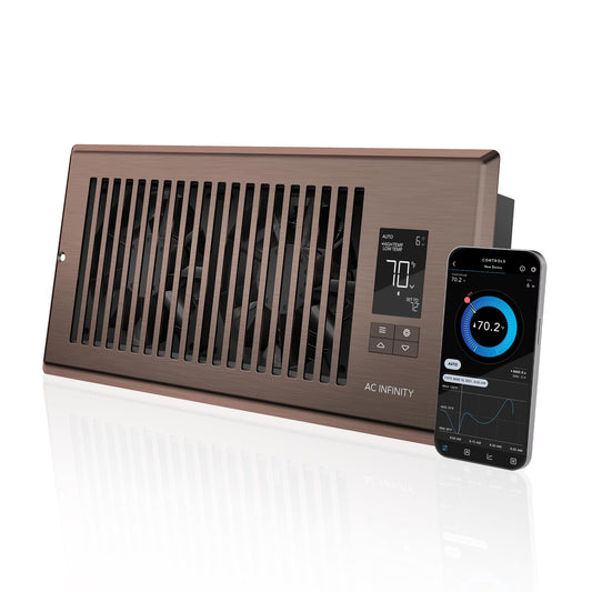 AC Infinity AIRTAP T4 Bronze, Register Booster Fan for 4” x 10” Register Holes, Improves Heating & Cooling Vents, Quiet 10-Speeds, Bluetooth App Control Data Alerts. ONLY FITS 4” x 10” Duct Openings