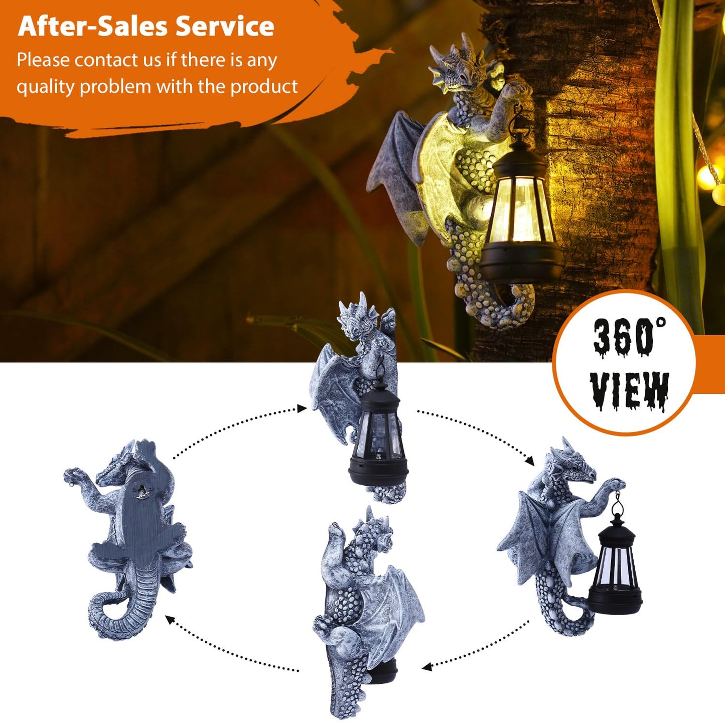 Goodeco Dragon Tree Hugger Solar Lantern Garden Statue - 9.3 Inch Resin Dragon Decor for Outdoor, Perfect Garden Gift & Yard Decor