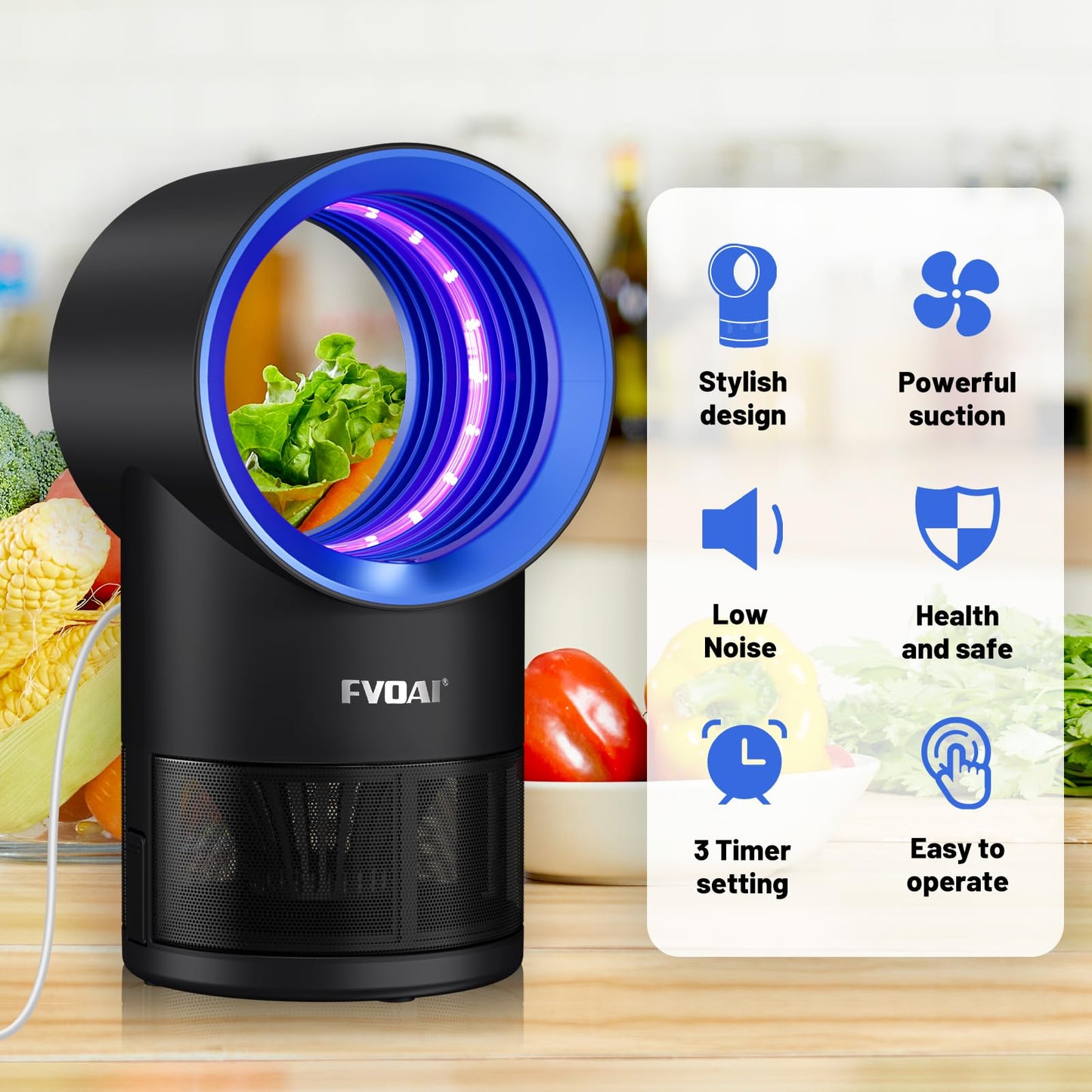 Fly Traps Indoor,Fruit Fly Trap for Indoors Mosquito Trap Indoor Insect Trap with Suction, Time Setting, Bug Light & 10 Pcs Sticky Glue Boards (Blue)