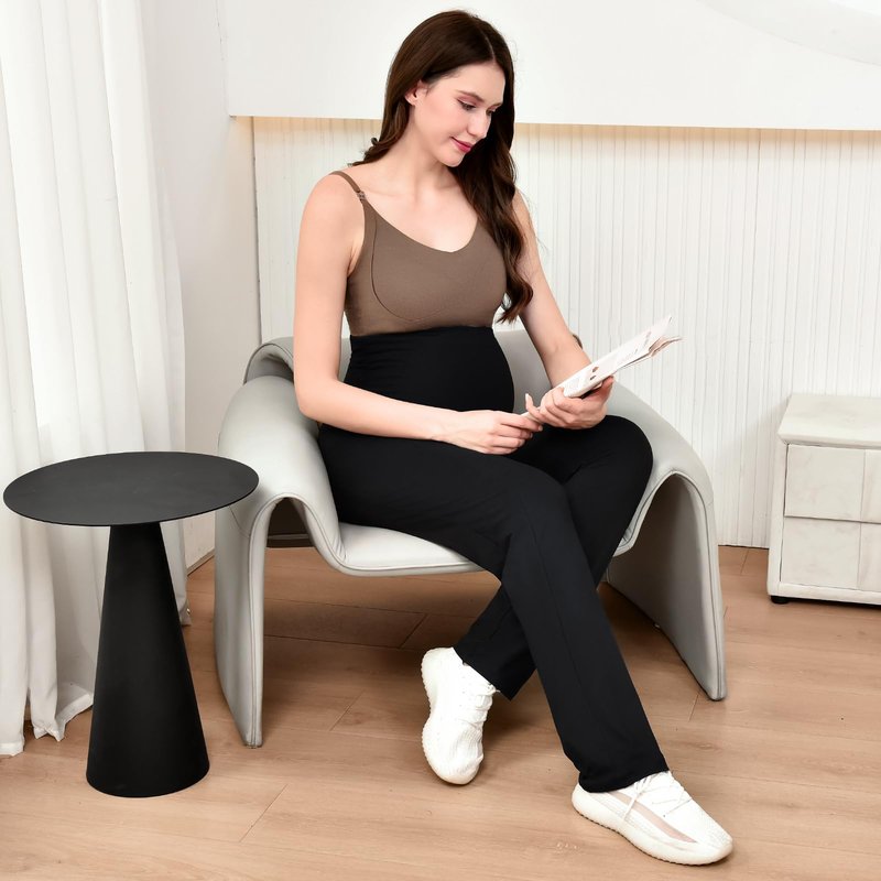 Leafigure Maternity Pants with Pockets Over The Belly Lounge Wide Leg Yoga Pants for Women Pregnancy Black L