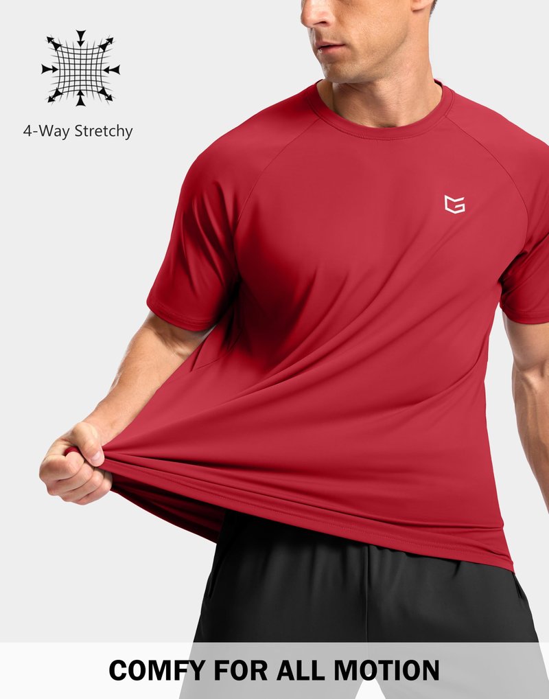 Men's Athletic Workout T-Shirts Moisture Wicking Cooling Running Shirts Short Sleeve Performance Tee for Gym Tennis(Red,M)