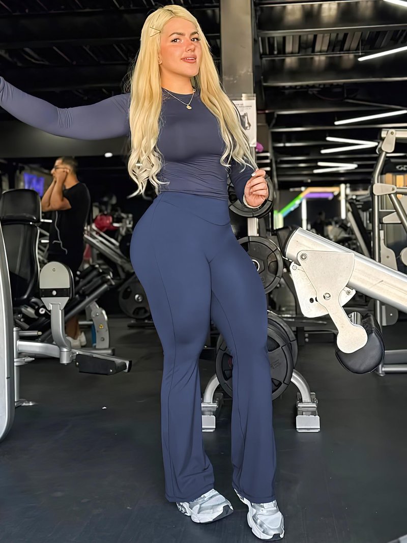 YEOREO Workout Leggings Womens No Front Seam Straight Leggings 31.5" High Waist Buttery Eddiy Gym Yoga Pants Navy Blue XL