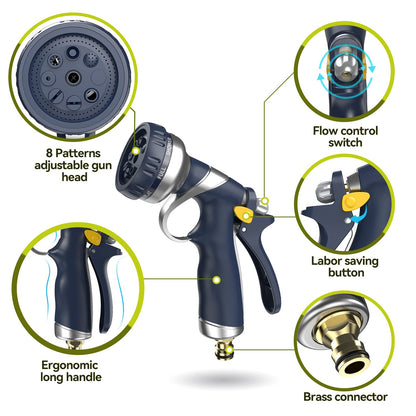 VOXON Hose Pipe Spray Gun with 8 Adjustable Patterns, 100% Heavy Duty Metal Garden Hose Spray Gun Zinc Alloy High Pressure Spray Nozzle Perfect for Car and Pet Washing, Cleaning, Garden Watering