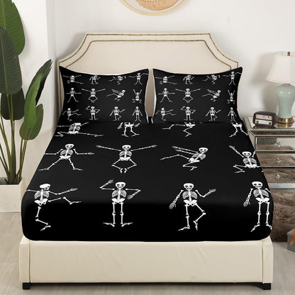 Erosebridal Sugar Skull Sheet Set Twin Size Skeleton Bones Bedding Set for Kids Boys Girls Teens Adult Halloween Horror Theme Fitted Sheet Gothic Spooky Bed Sheet Wrinkle Bedclothes(No Flat Sheet)