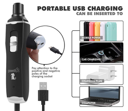 pecute Dog Nail Grinders with LED Light, 50 DB Low Noise Electric Pet Nail File Grinder, 2 Speeds Safe Smooth Grinding, 2 Hours Quick Charge, Strong Motor Great for Small to Large Pets(Black)