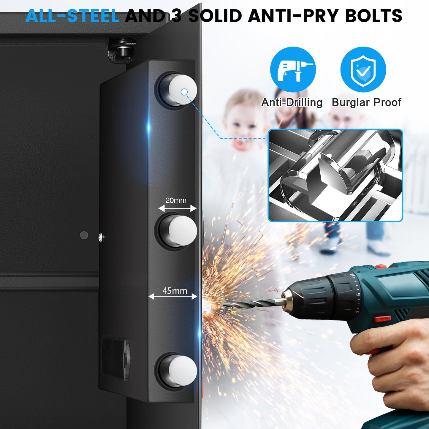 3.4 Cub Large Home Safe Fireproof Waterproof, Anti-theft Fireproof Safe Box with Digital Keypad, Spare Keys and Alarm System, Fire Safes for Home Document Money Valuables