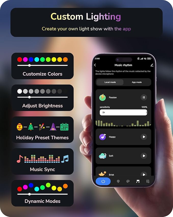 EDISHINE 60ft Permanent Outdoor Christmas Lights for House, 40 LED Eave Light with App/Remote, IP67 Smart RGB+IC+Warm/Cool White Holiday Light with 50 Scene Modes, Work with Alexa Google Assistant