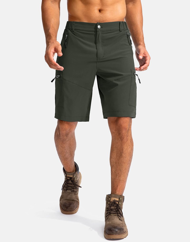 Pudolla Men's Hiking Cargo Shorts 9" Lightweight Outdoor Work Shorts for Men Travel Golf Camping Casual with 5 Zipper Pockets(Army Green XX-Large)