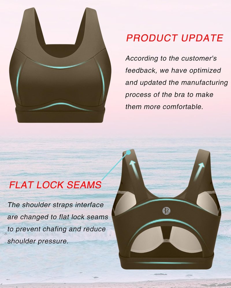 RUNNING GIRL High Impact Sports Bras for Women,Racerback Running Bra Workout Crop Tank Tops Longline Sports Bra Push up(WX2667 Oak Brown 3XL)