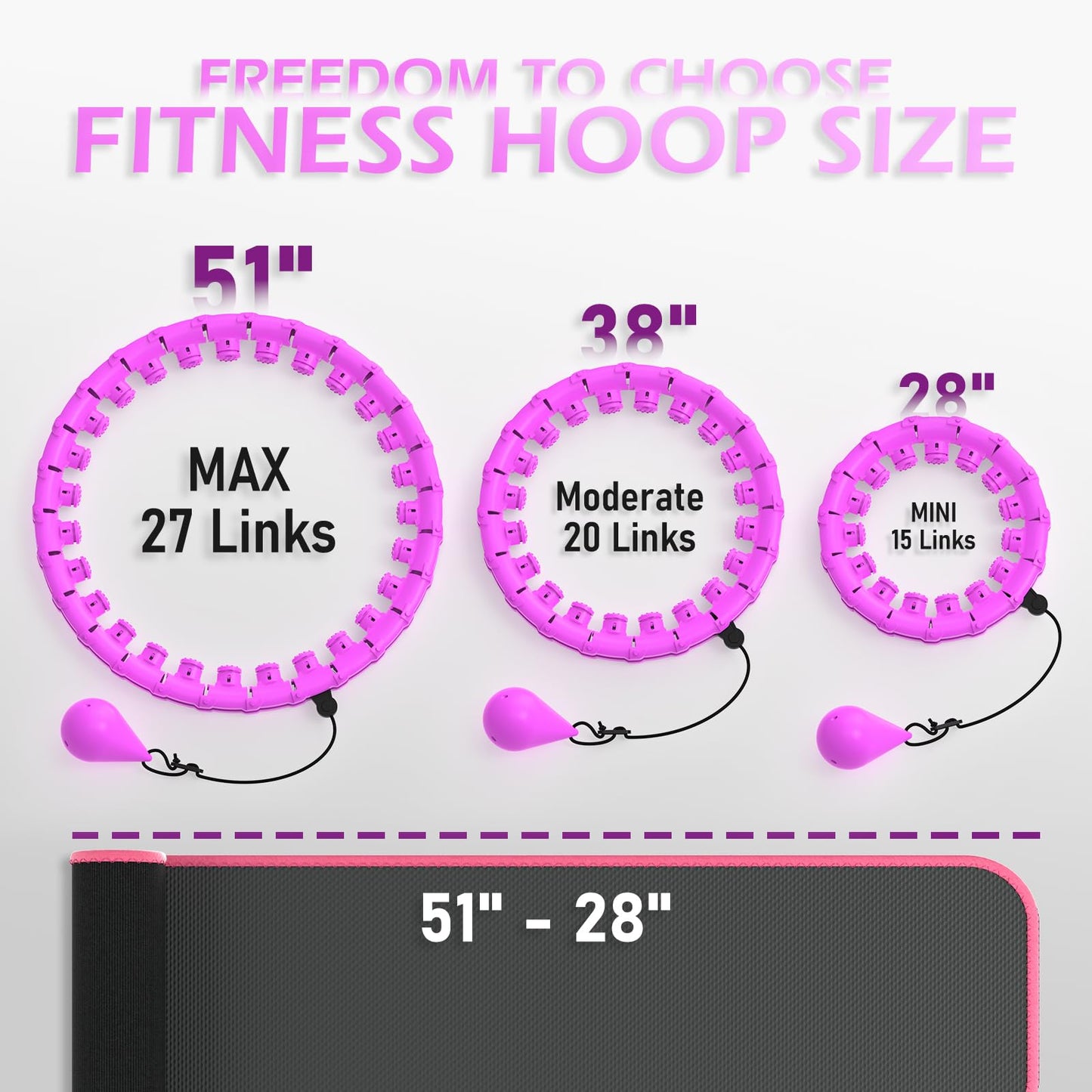 JLoibao Weighted Hula Circle for Adults Weight Loss, Infinity Fitness Hoop Plus Size 51 Inch with Sweat Belt, Include 27 Detachable Links and Waist Trainer for Women (Purple)