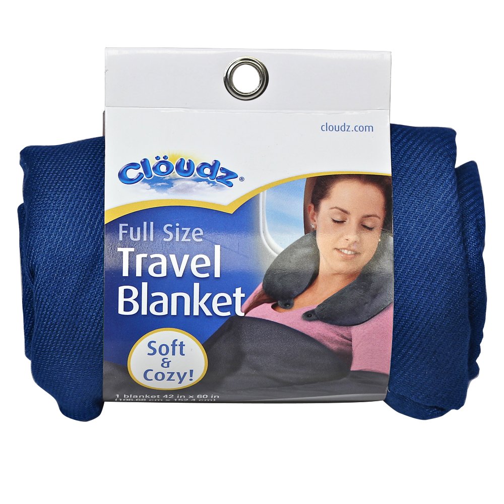 Cloudz Cozy Compact Airplane Travel Blanket for Your Flight, Car, Camping, Home or Comforting Warmth Anywhere! - Navy