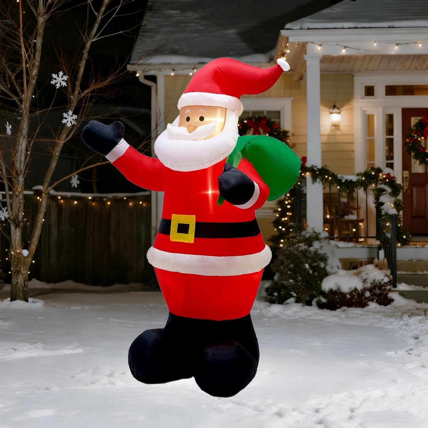 Glory Island 7 FT Christmas Inflatable Santa Claus Holding Gifts Bag, Blow Up Santa Claus with LED Lights, Lighted Christmas Decor for Yard, Indoor Outdoor Yard Garden Christmas Decoration
