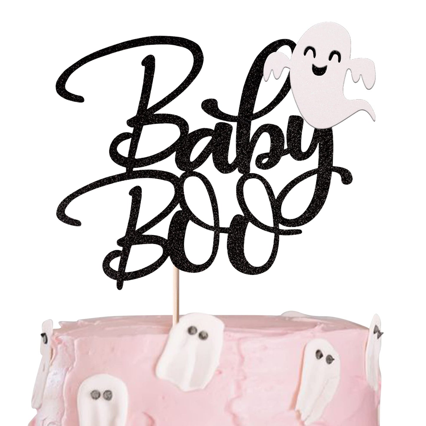 Rsstarxi 1 Pack Ghost Baby Boo Cake Topper Glitter Spooky Little Boo Cake Pick for Halloween Theme Baby Shower Kids Boys Girls Birthday Party Cake Decorations Supplies Black