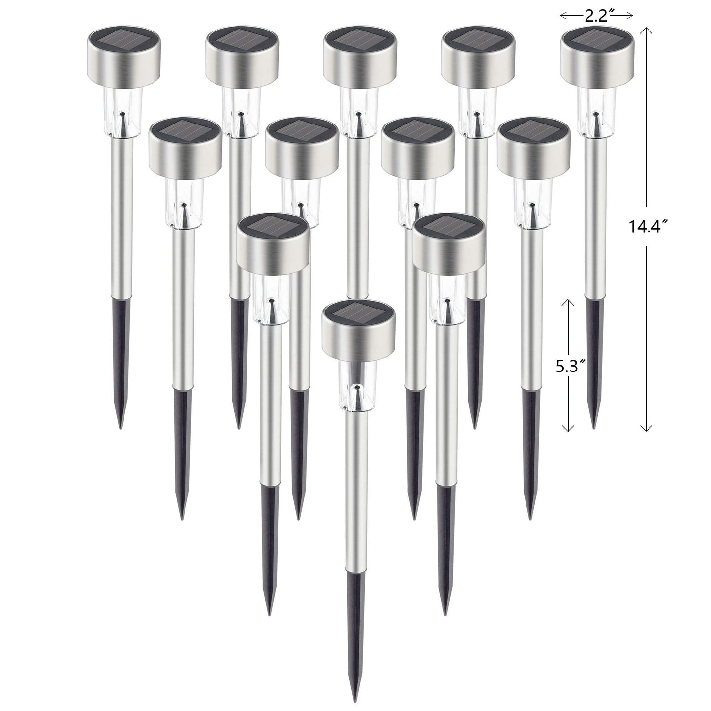 GIGALUMI Solar Pathway Lights, Stainless Steel IP44 Waterproof Auto On/Off Outdoor LED Solar Landscape Lights for Garden, Yard, Patio, Path and Walkway(12 Pack, Warm White)