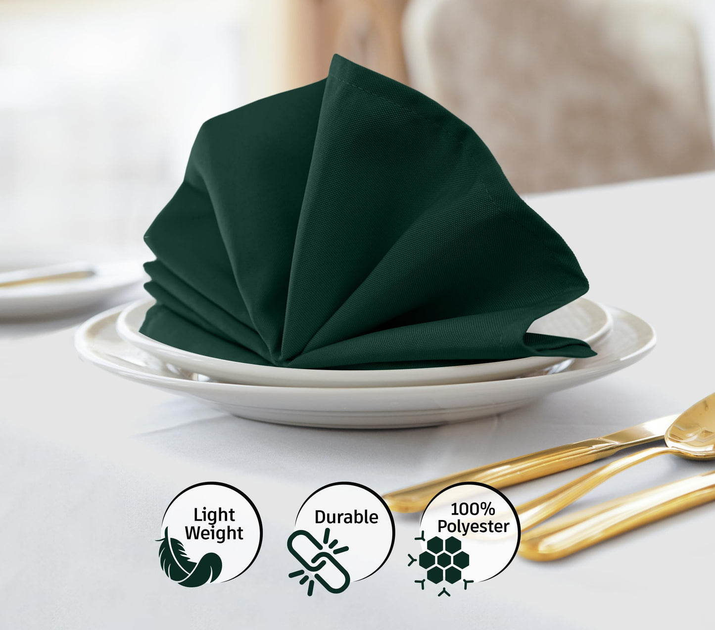 24Pcs Cloth Napkins 17x17 Inches Hunter Green Napkins Cloth Washable with Hemmed Edges for Restaurants, Lunch, Weddings, Decoration, Banquets, Party, Event - Reusable Bulk Linen Dinner Table Napkin