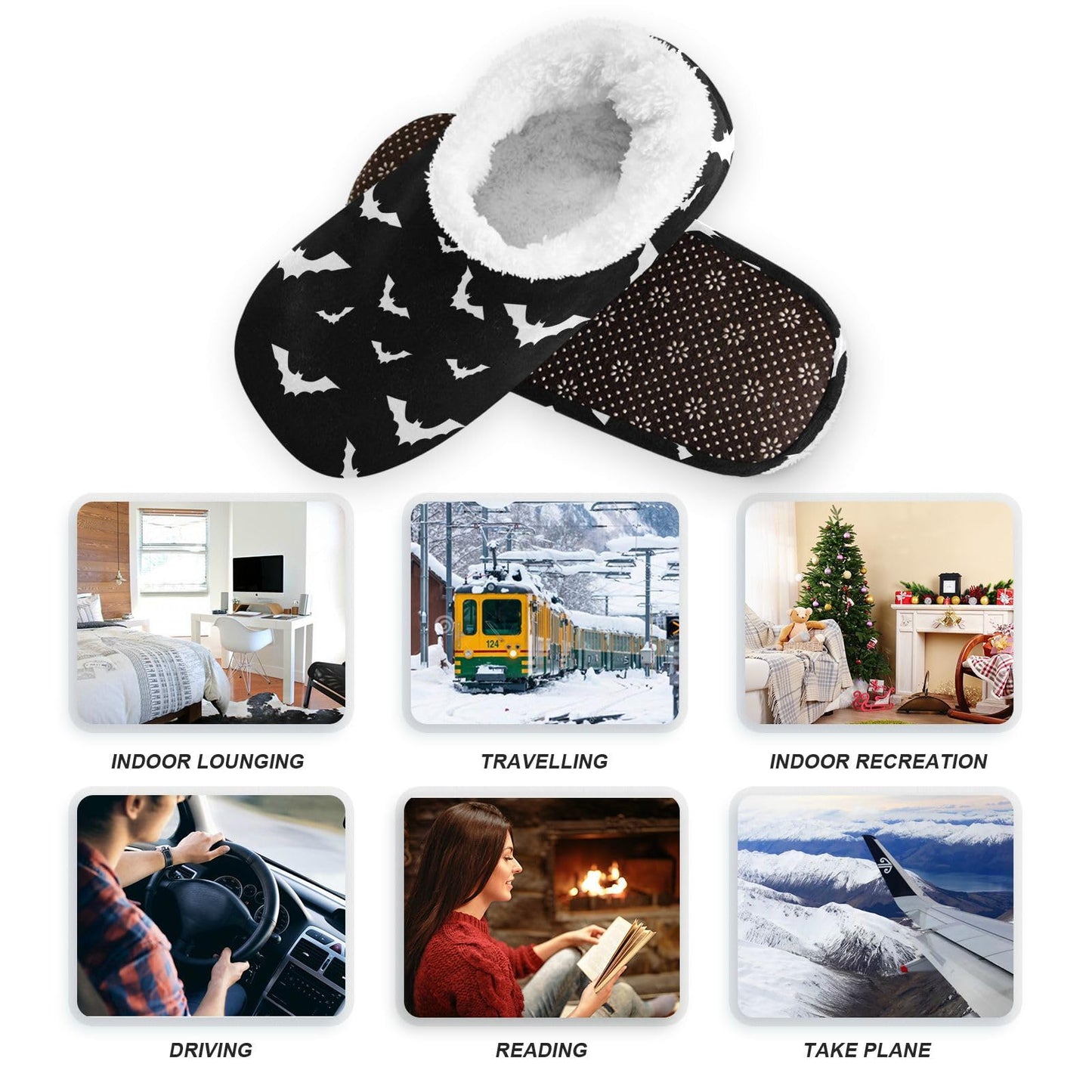 Umidedor Halloween Bats House Slippers Fuzzy Memory Foam Soft Slipper Socks for Woman Men, M Multi