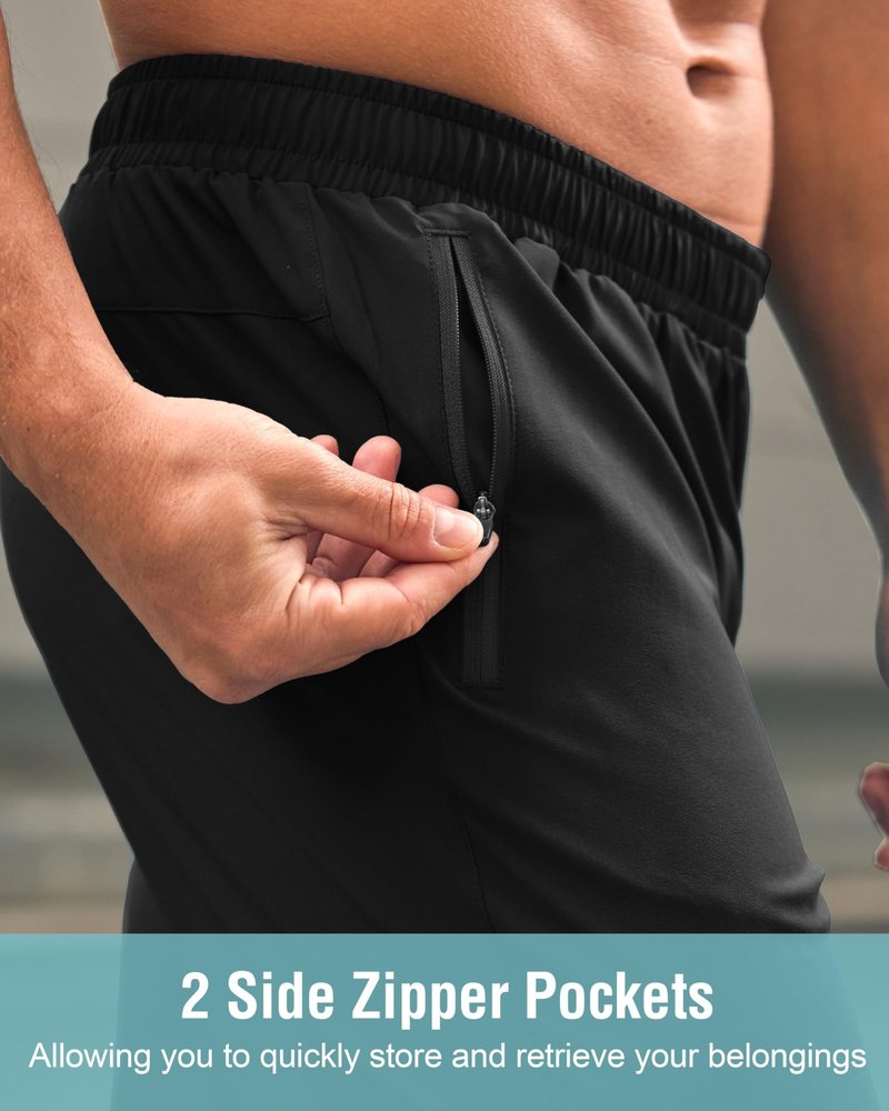 G Gradual Men's Athletic Running Shorts with Zipper Pockets Quick Dry 7"/ 5"/ 9" Workout Gym Shorts for Basketball Hiking(Black,7XL)