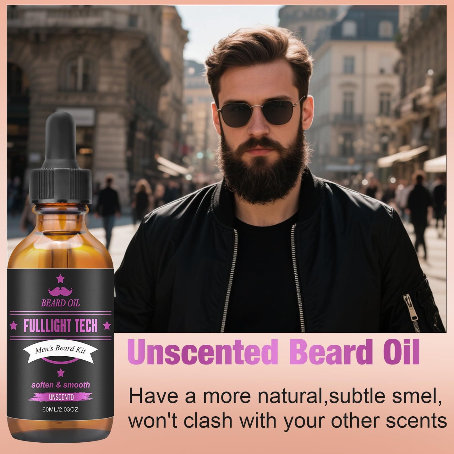 Beard Oil,2 Packs 4 FLOZ(120ml) Natural Beard Oil for Men Growth,Sandalwood and Unscented Beard Growth Oil Soften,Strengthen,Moisturize Beard Care,Stocking Stuffers for Men Gifts for Him Dad Boyfriend