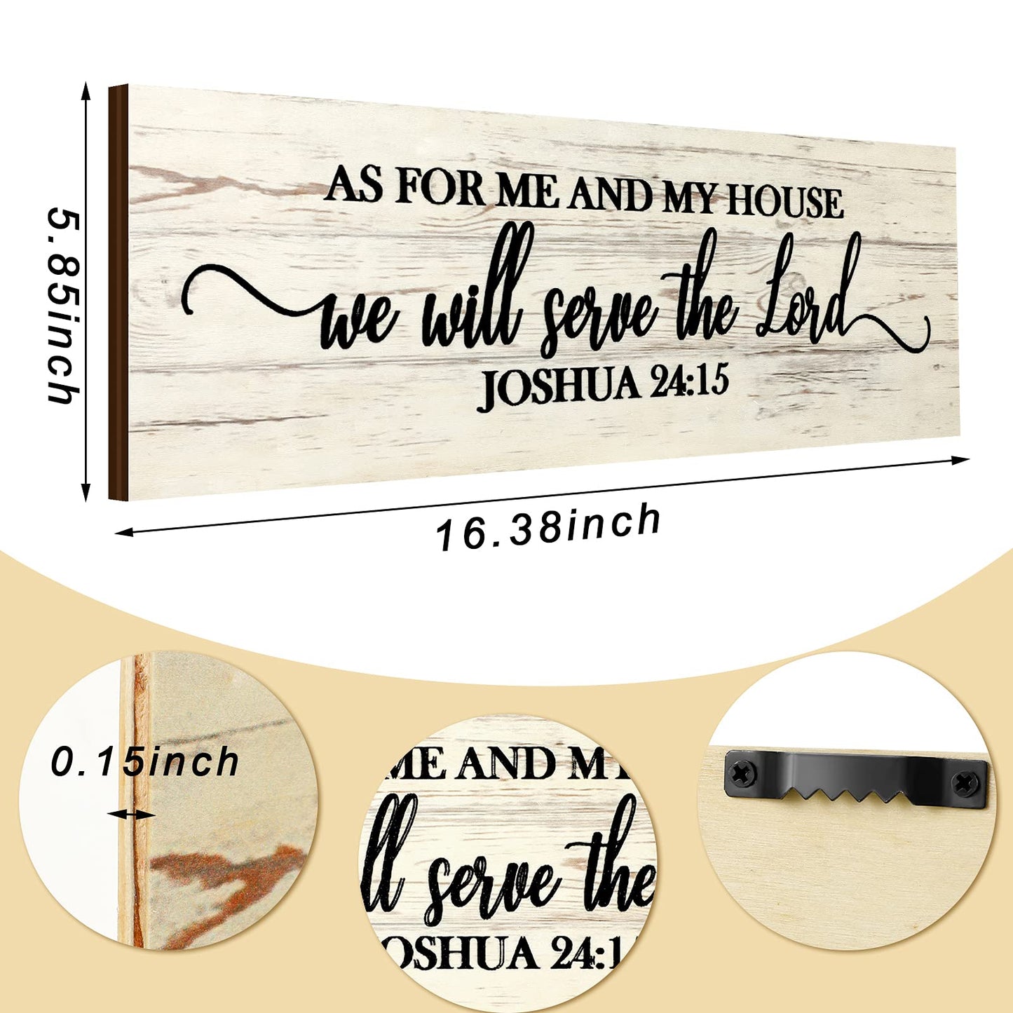 Jetec As for Me and My House We Will Serve The Lord Rustic Wooden Wall Sign Hanging Home Living Room Bedroom Wall Decor 41.6 x 16 cm White