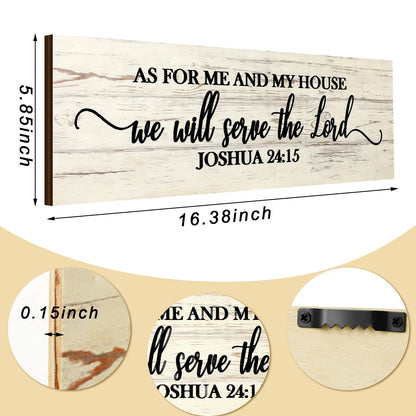 Jetec As for Me and My House We Will Serve The Lord Rustic Wooden Wall Sign Hanging Home Living Room Bedroom Wall Decor 41.6 x 16 cm White
