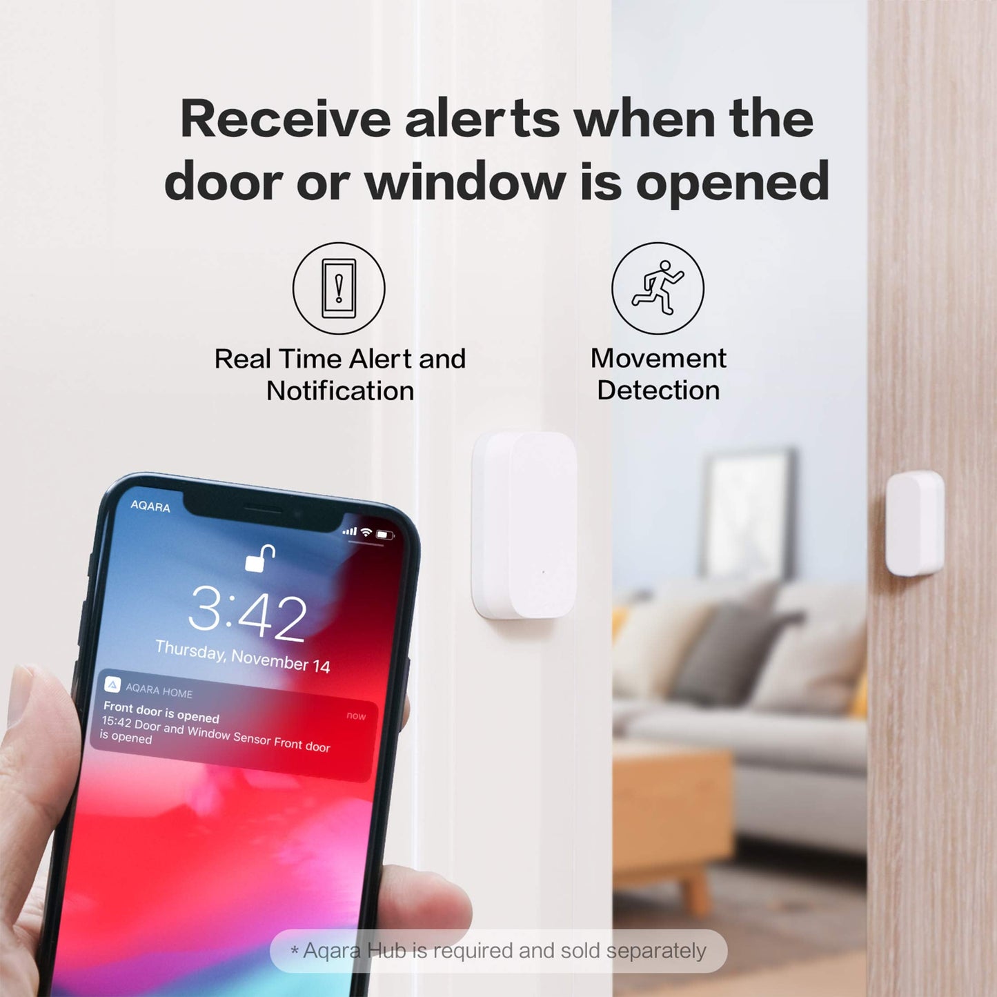 Aqara Zigbee Door and Window Sensor, Wireless Mini Contact Sensor, Home Automation, Requires Aqara Hub, Zigbee Connection, Kid Safety, Compatible with Apple HomeKit, Alexa, Works with IFTTT