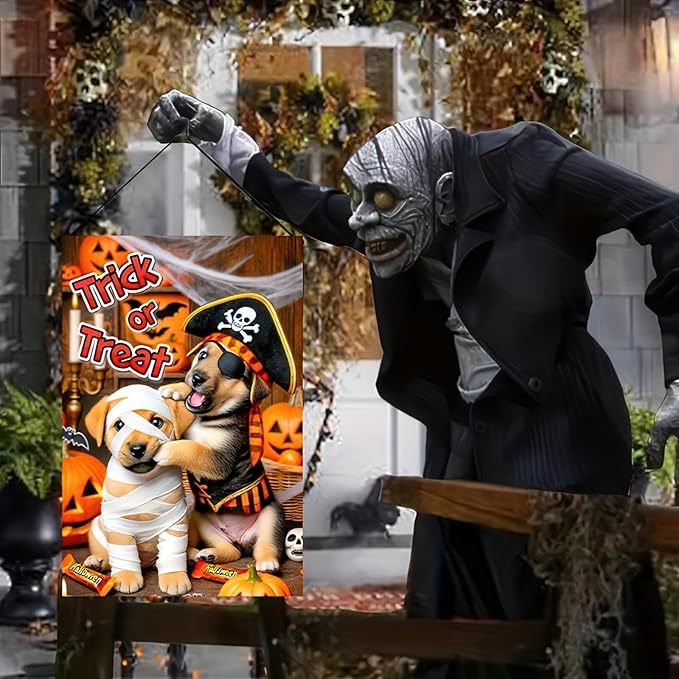 Halloween Garden Flag 12x18 Inch Double Sided Halloween Dog Decoration Home, Yard, Lawn, Porch Decor, Outside Fall Decor