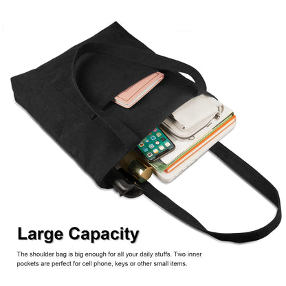Kememo Corduroy Tote Bag with Zip, Shoulder Bag Women's Hobos Handbags Large Capacity Shopping Bag with Inner Pocket, Black