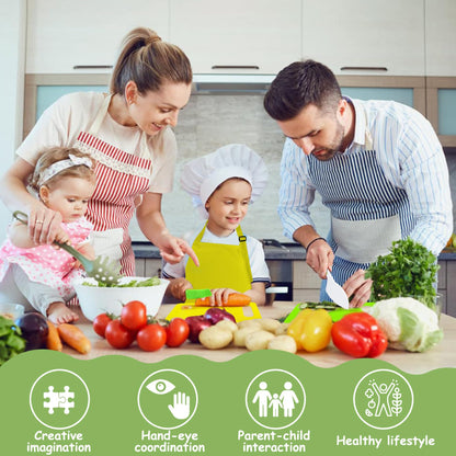 15 PCS Montessori Kitchen Tools for Toddlers Kids Cooking Sets, Apron, Serrated Toddler Knife, Crinkle Cutter, Sandwich Cutter, Wooden Fruit Knife, Y Peeler, Cutting Board for Cooking Kid Safe Knive