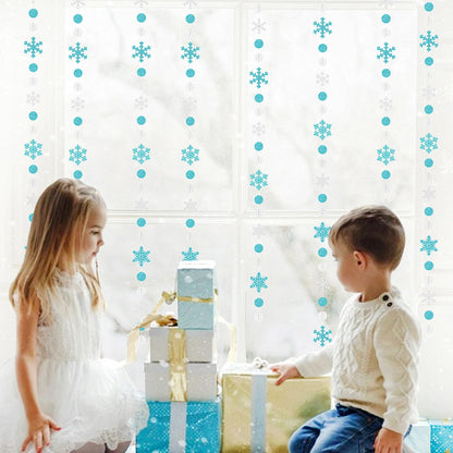 Snowflake-Snow Teal-Silver Christmas Party-Decoration Garland - 52Ft Turquoise White Winter Wonderland Frozen Hanging Paper Streamers,Birthday New Year Baby Shower Classroom Decor Lasting Surprise