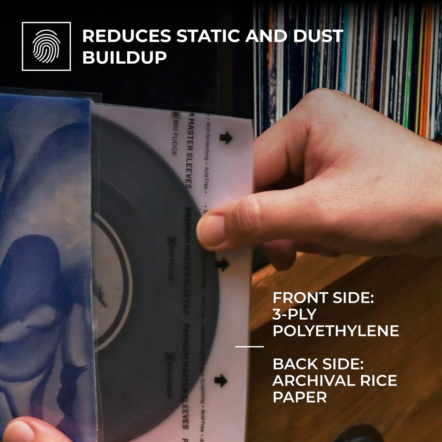 BIG FUDGE Premium Master Vinyl Sleeves - Anti Static and Dust Archival Record Inner Cover - Protective Plastic and Rice Paper LP Album Sleeve Covers for 7-Inch Records - Pack of 25