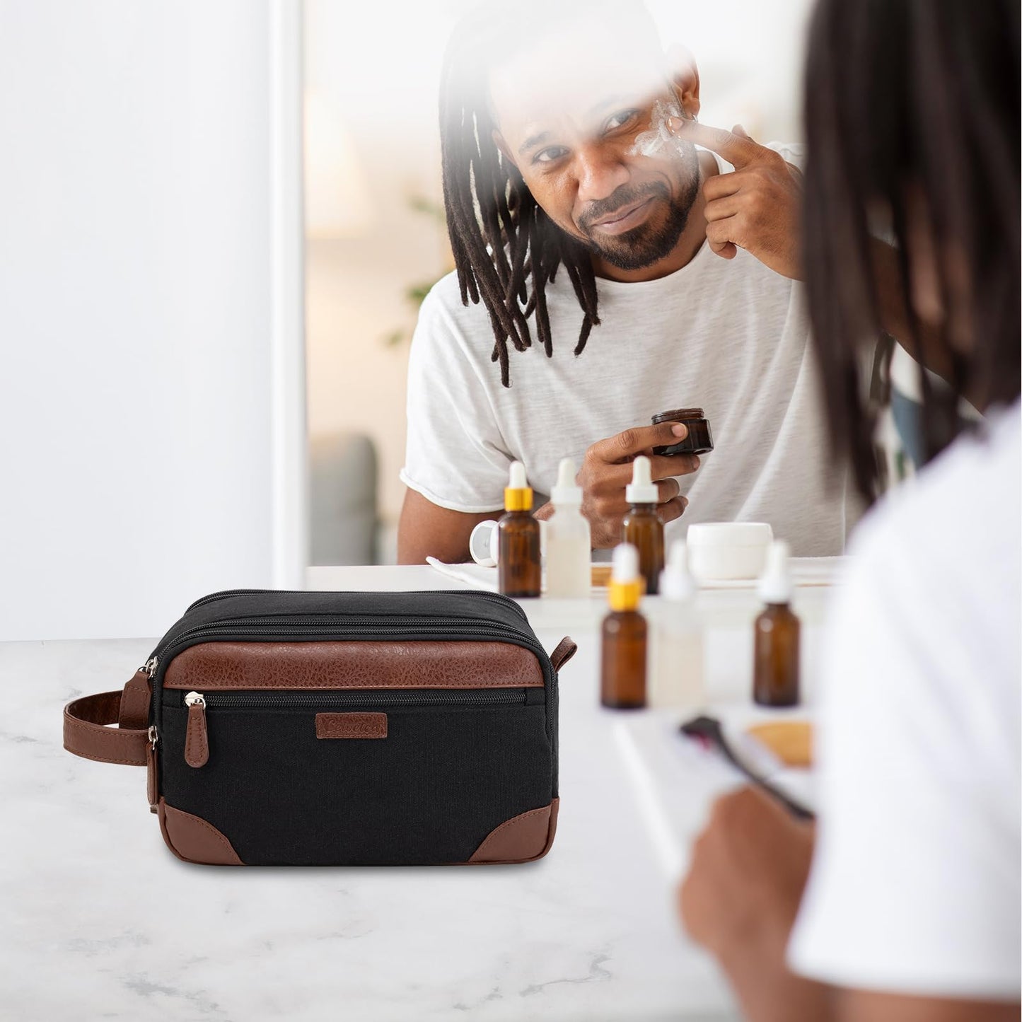 Celvetch Travel Toiletry Bag for Men - Canvas Toiletries Bag with Multiple Pockets Large Hanging Dopp Kit Travel Bag for Toiletries Essentials Accessories - Black